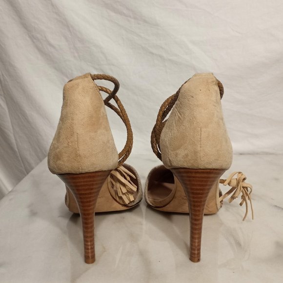 Club Monaco Womens Tan Striped Pointed Toe Stiletto Heels Si… - Picture 5 of 8